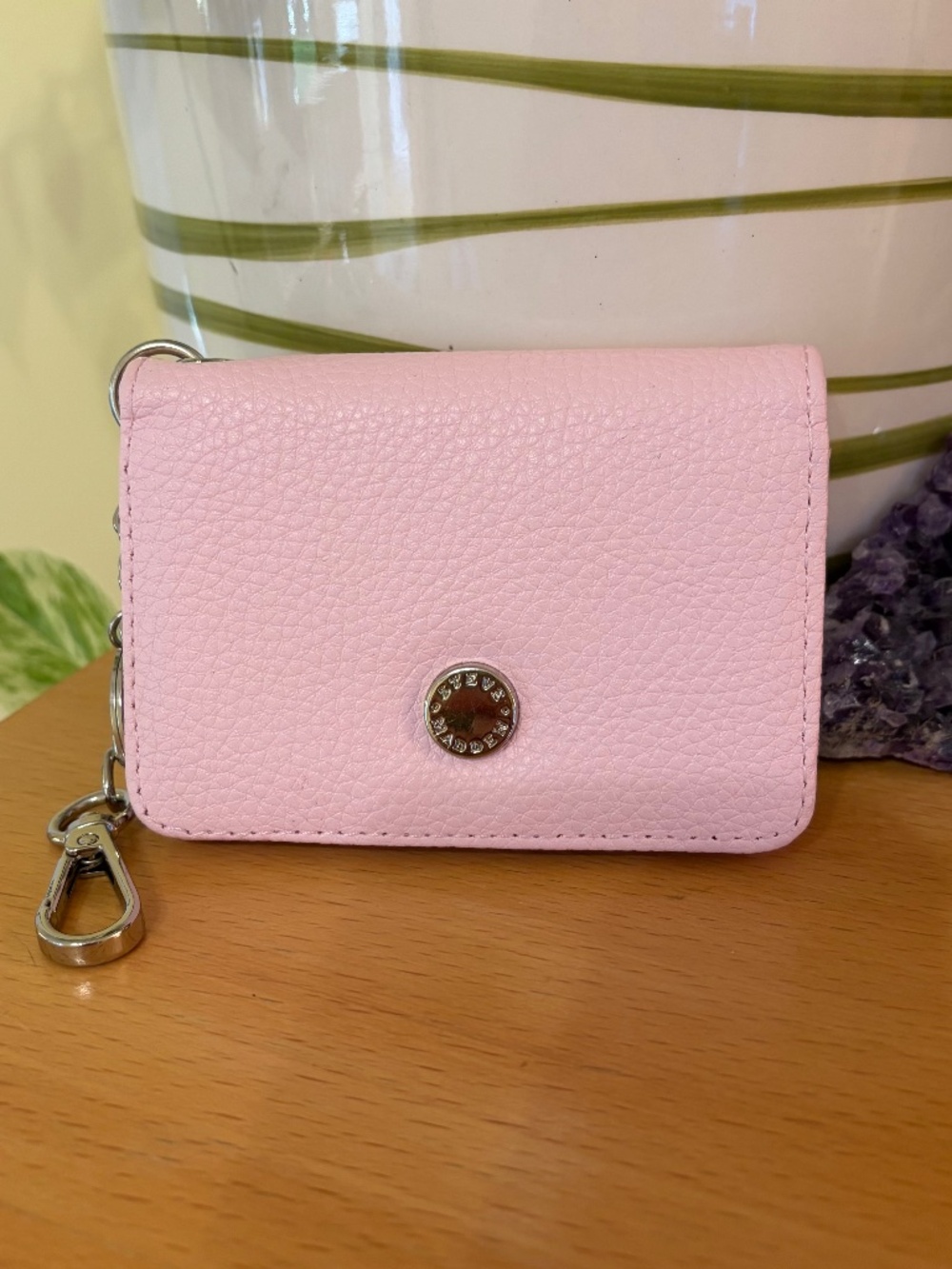 Steve Madden NWOT Pink Mini Wallet Bifold With KeyRing Compact Travel
